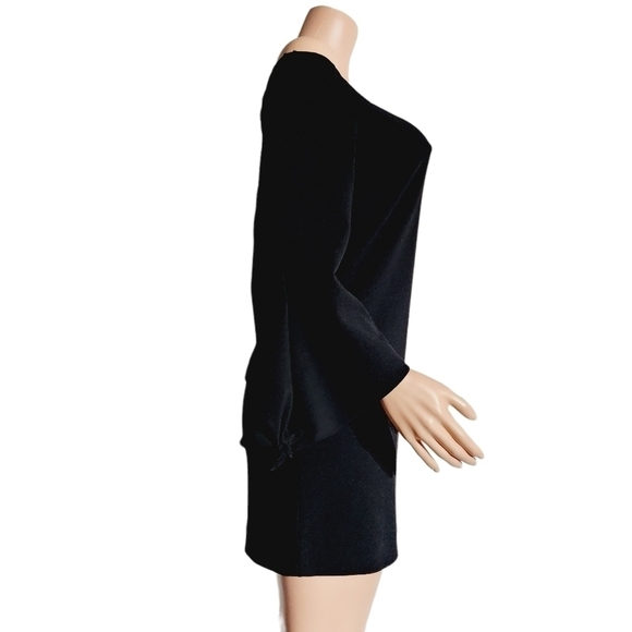 Tibi Off Shoulder Tie Sleeve Crepe Shift Dress Black Loose Fit Size: 0 - Picture 11 of 14